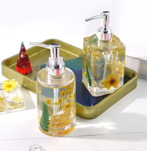 Ensemble d'accessoires de bain Moule de bouteille en silicone bricolage avec pompe Cylindrique ou carré Distributeurs de lotion de savon pour les mains en résine pour salle de bain Kitchen2189905