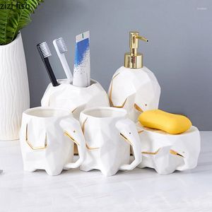 Badaccessoire set olifant vorm keramische shampoo lotion flessen huis badkamer mondwater cups zeep schotel tandenborstel houder accessoires