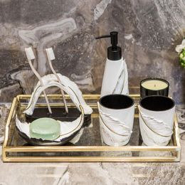 Ensemble d'accessoires de bain salle de bain en céramique européenne cinq pièces moderne en relief de plumes ensembles de bain de bouche décoratifs accessoires de salle de bain faits à la main