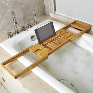 Badaccessoireset Uitschuifbare Bamboe Badbak Spa Caddy Organisator Rek Plank Toilet Accesso254i