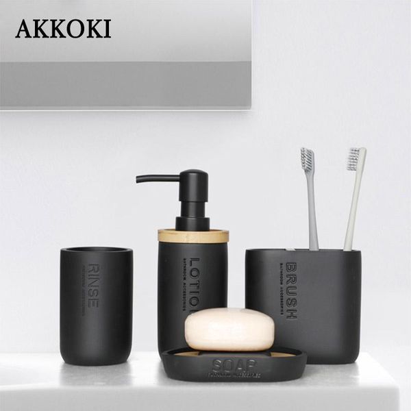 Ensemble d'accessoires de bain quatre pièces en résine, accessoires de salle de bain, distributeur de shampoing, bouteille de lotion, boîte à savon, tasse de bain de bouche, porte-brosse à dents, fournitures pour la maison