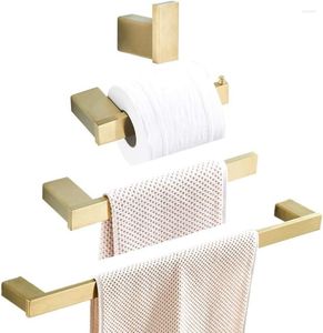 Badaccessoireset Goud Badkameraccessoires Geborstelde handdoek Badjashaak Hardware Wandmontage Roestvrij staal Vierkant 4 stuks