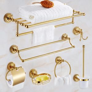 Badaccessoire set gouden badkamer hardware soild messing handdoek/papieren rek/ringweefsel/toiletborstel tandenborstel houder zeepgereep/mandhaken
