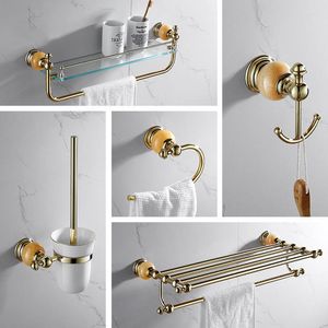 Bath Accessory Set Gold Salle de bain Hardware Serie 304 Rack de serviette Jade en acier inoxydable / Paper d'anneau / brosse de toilette Cheveux Dier