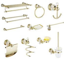 Bath Accessory Set Hardware de baño de cristal dorado accesorios de latón sólido pulido baño montado en la pared