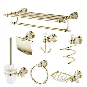 Ensemble d'accessoires de bain Accessoires de salle de bain en cristal d'or Finition polie en laiton Produits muraux 84890Bath