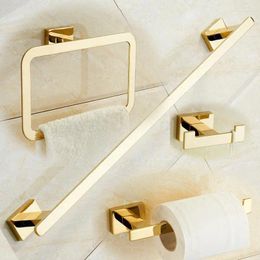 Juego de accesorios de baño, barra de toalla hecha de latón chapado en oro, anillo para sujetar papel higiénico, gancho para bata, accesorios de baño, Hardware 4 Uds.