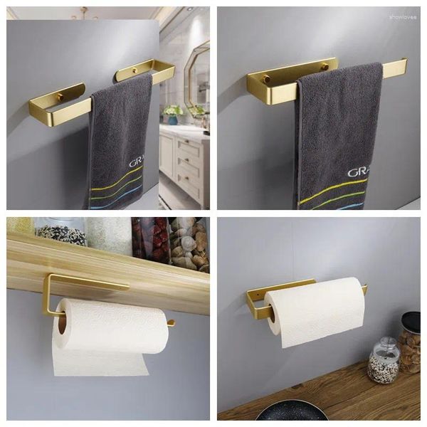Juego de accesorios para baño, toallero de aluminio dorado, barra de papel para cocina, colgante de pared, accesorios de gancho para ropa de Metal para baño
