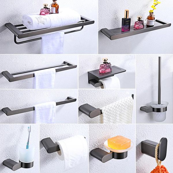 Juego de accesorios de baño gris bronce, accesorios de baño, colgador de barra de toalla, soporte de papel para teléfono, gancho para cepillo de baño, accesorios para jabonera, baño