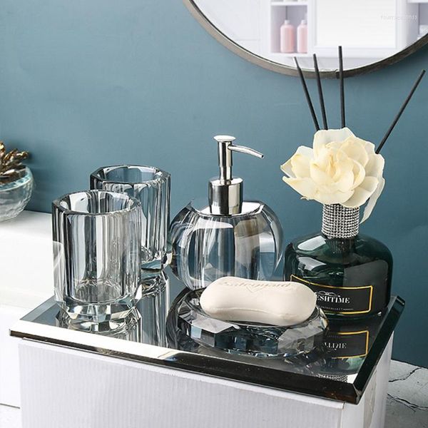 Ensemble d'accessoires de bain haut de gamme verre de cristal accessoires de salle de bain lumière nordique fournitures de lavage de luxe porte-brosse à dents tasse boîte à savon shampooing