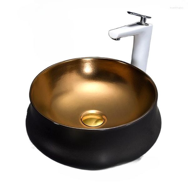 Juego de accesorios de baño, lavabo de mesa de arte redondo de alta gama, inodoro de cerámica, lavabo europeo, esmalte de Metal negro mate