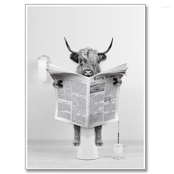 Ensemble d'accessoires de bain Highland vache peinture décor mur Art noir blanc affiche ornements bétail Po ferme décors pour bureau chambre