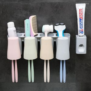 Ensemble d'accessoires de bain HS050, porte-brosse à dents familial, support mural, combinaison de lavage avec extrudeuse automatique de dentifrice