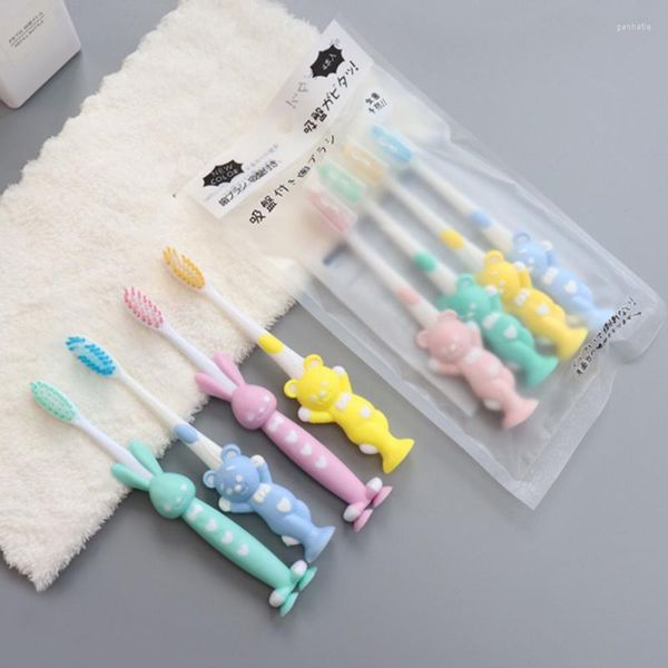 Juego de accesorios de baño Cepillo de dientes para niños Lindo oso de dibujos animados Cepillo de dientes suave de silicona Antideslizante Portátil Cabello para el hogar