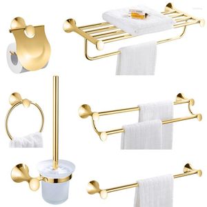 Ensemble d'accessoires de bain Leyden SUS 304 en acier inoxydable finition dorée, porte-papier, barre à serviettes, crochet pour peignoir, anneau de brosse de toilette, accessoires de salle de bain