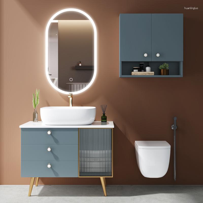 Bath Accessory Set Light Luxury Bathroom Cabinet Combined Solid Wood Washstand Floor Basin