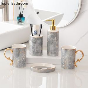 Bath Accessoire Set Light Luxury Ceramics vijf delige cadeau Huis Tandenborstel Holder Tand Mok Soap Dish Liquid Dispenser Badkamer Toiletie