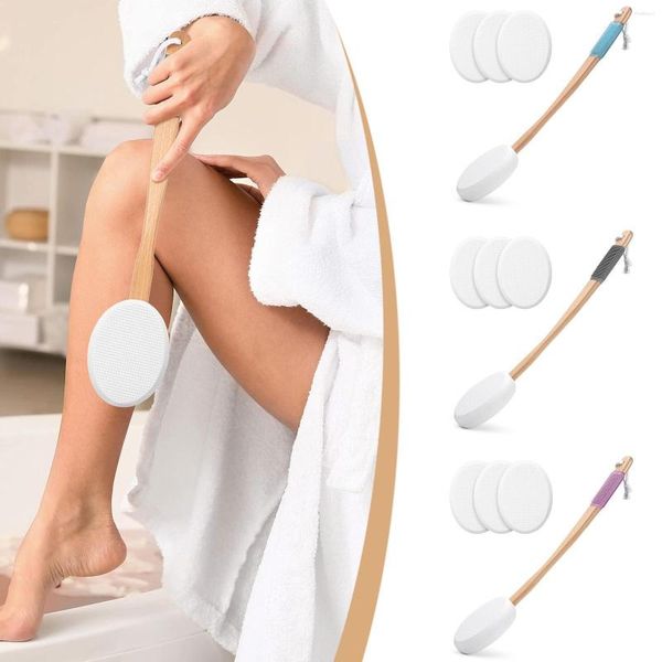 Juego de accesorios para baño, aplicador de loción para pies traseros, 3 almohadillas reemplazables con 1 toalla de mango largo, soporte grande para toallas de papel para baño debajo