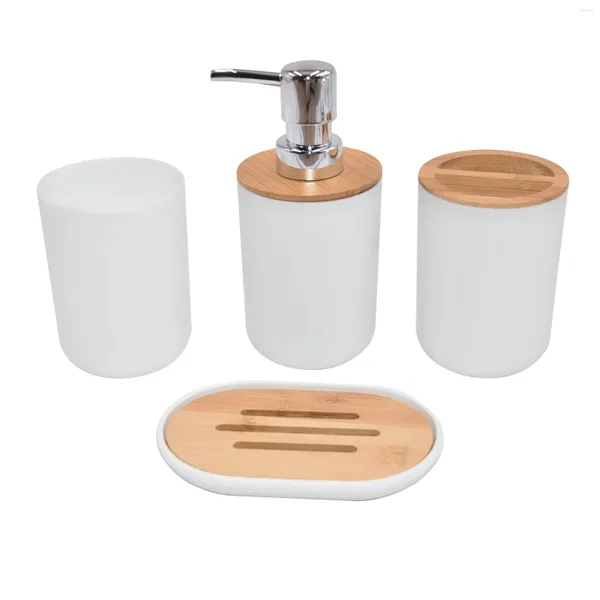 Juego de accesorios de baño Kit de accesorios de baño de bambú de lujo de 4 piezas y pieza de inodoro Producto de ducha de plástico Decoración de tocador para el baño