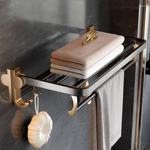 Ensemble d'accessoires de bain accessoires de salle de bain de luxe espace de matériel porte-serviettes en aluminium noir or étagère de rangement avec crochet