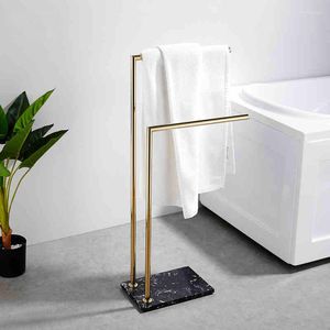 Ensemble d'accessoires de bain salle de bain de luxe baignoire porte-serviettes sol barre debout doré Double support en marbre acier inoxydable