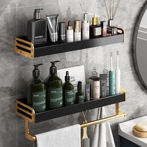 Ensemble d'accessoires de bain toilette de luxe cosmétiques brosse à dents tasse rangement porte-serviettes mural noir or étagère ménage Portable salle de bain