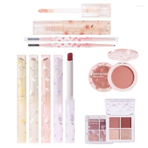 Juego de accesorios de baño Kit de maquillaje para mujer paleta de sombra de ojos completa cosmética esencial 8 piezas profesional de larga duración