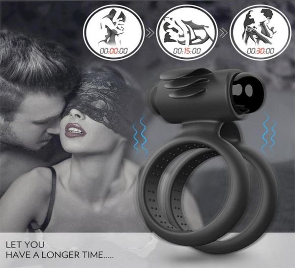 Ensemble d'accessoires de bain Malevibrating Cock Ring Couple partage de batterie de jeu vibrant Modèle 4849417