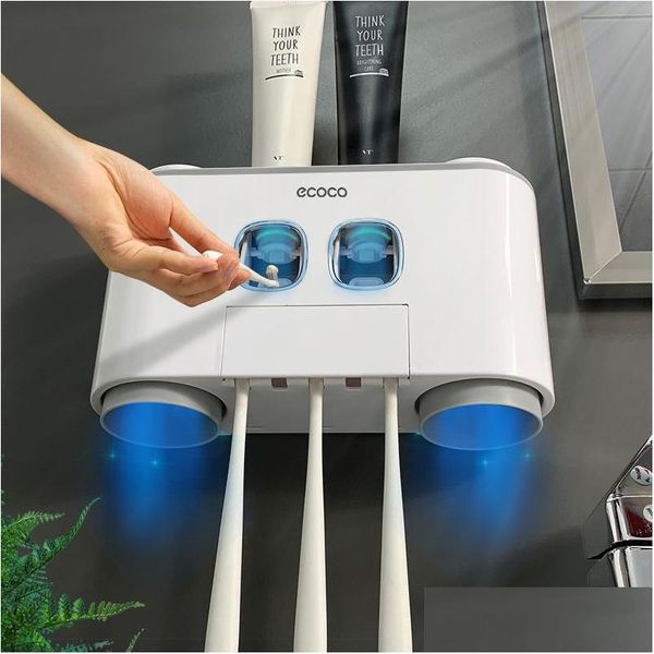 Juego de accesorios de baño Matic Tootaste Dispensador Accesorios de baño Soporte para cepillo de dientes con 4 tazas Exprimidor Almacenamiento 221207 Drop Delivery DHQTE