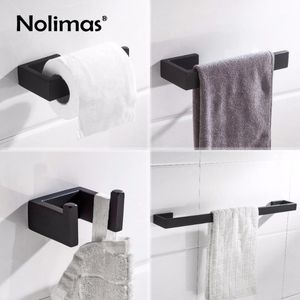 Juego de accesorios de baño negro mate SUS 304, accesorios de baño de acero inoxidable, gancho para bata, toallero, soporte de papel higiénico, accesorios 1