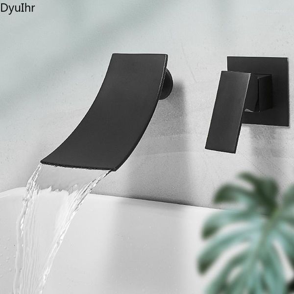 Ensemble d'accessoires de bain robinet de lavabo de salle de bain minimaliste moderne cascade murale en laiton chromé mitigeur d'évier de vanité mitigeur DyuIhr