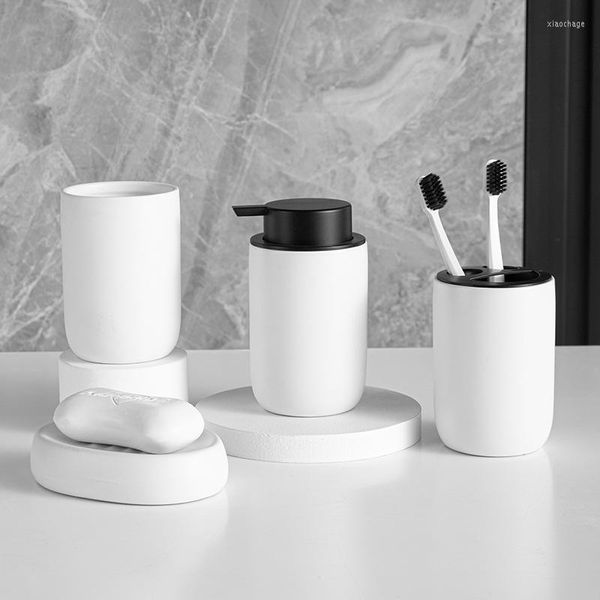 Ensemble d'accessoires de bain moderne et Simple en céramique, salle de bain en quatre pièces, bouteille de désinfectant pour les mains, tasse de bain de bouche, porte-brosse à dents, porte-savon