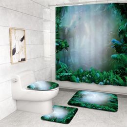 Badaccessoire set Mysterious Forest Mushroom Print Douche Gordijnen Tapijt niet -slipmat Keuken Toiletafdekking Tapijt 4 -delige badkamer