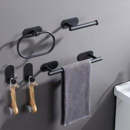Badaccessoire set geen boren badkamer accessoires muur gemonteerd handdoekbalk toiletpapier roestvrijstalen mat zwart hardware