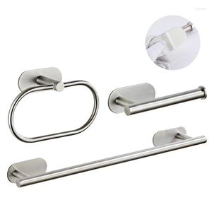 Juego de accesorios de baño Sin perforación Barra de toalla autoadhesiva de acero inoxidable Soporte de papel Anillo de gancho para bata Accesorios de baño de oro negro plateado