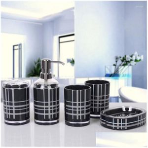 Conjunto de accesorios de baño Taza de boca de acrílico y vidrio nórdico Accesorios de baño Botella de loción creativa Soporte para cepillo de dientes Jabonera Baño Dhkar