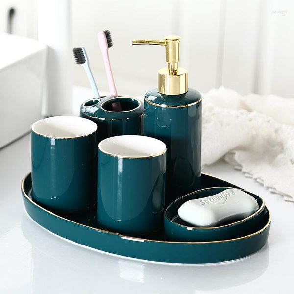 Ensemble d'accessoires de bain Art nordique en céramique rince-bouche tasse porte-dentifrice bouteille de lotion accessoires de salle de bain domestique Six pièces haut de gamme