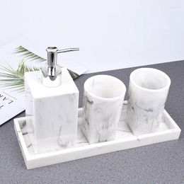 Ensemble d'accessoires de bain motif marbre nordique, salle de bain 4 pièces/ensemble résine El lavage Lotion bouteille tasse plateau fournitures accessoires