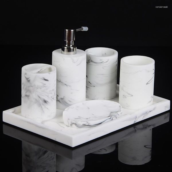 Ensemble d'accessoires de bain Nordic Marble Modèle de salle de bain Kit de salle de bain accessoires de salle de bain résine Brosse à dents Perceau de savon en verre