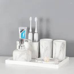 Ensemble d'accessoires de bain en résine nordique, cinq pièces, bouteille de savon liquide, porte-brosse à dents, tasse à dents, outils de lavage de la vaisselle, fournitures de toilette de salle de bains