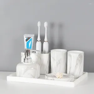 Ensemble d'accessoires de bain en résine nordique, cinq pièces, bouteille de savon liquide, porte-brosse à dents, tasse à dents, outils de lavage de la vaisselle, fournitures de toilette de salle de bains