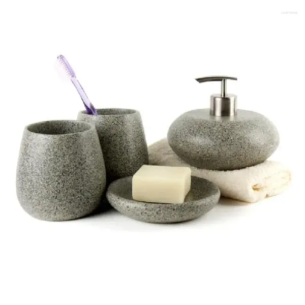 Juego de accesorios de baño Estilo nórdico retro Resina Traje de cuatro piezas Accesorios de baño Taza para hacer gárgaras Jabonera Dispensador de líquido Soporte para cepillo de dientes