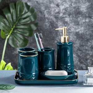 Ensemble d'accessoires de bain Nordic Six-piece Suit Rangement en céramique Salle de bain Porte-brosse à dents Distributeur de savon Emulsion Bouteille Rince-bouche Tasse Plat