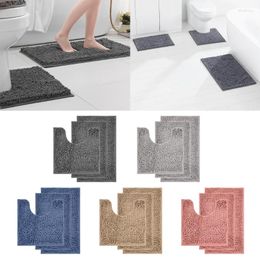 Juego de accesorios de baño de 3 alfombras de baño, alfombrilla de chenilla, alfombrillas de baño antideslizantes, almohadilla para pies en forma de U súper absorbente, alfombras lavables a máquina