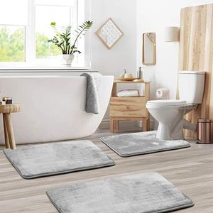 Bath Accessory Set Of 3 Rugs U-Shaped Toilet Floor Mat Soft Memory Foam Bathroom