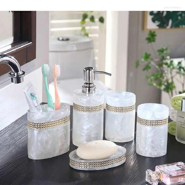 Ensemble d'accessoires de bain, Texture perlée, distributeur de savon en résine, porte-brosse à dents, plat, tasse de bain de bouche, accessoires pour la maison, cinq pièces