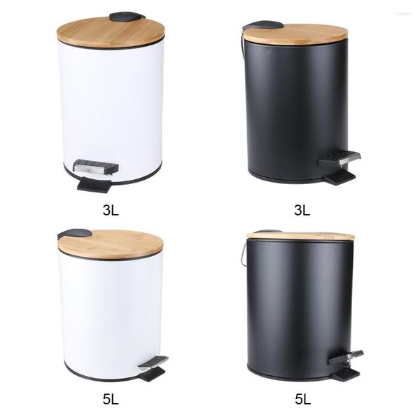 Juego de accesorios para baño Bote de basura de plástico con pedales de diseño elegante: tapa de bambú de cierre suave, fácil de limpiar, elegante cubo interior desmontable