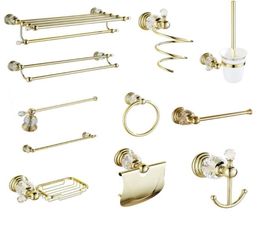 Accesorio de baño accesorios de oro pulido accesorios de baño de cristal blanco hardware de latón sólido toalla doble toalla anillo de toalla