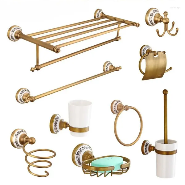 Juego de accesorios para baño, Base de porcelana, accesorios para baño, toallero, soporte para cepillo de dientes, rollo de papel higiénico, jabonera, montado en la pared, bronce WB8803