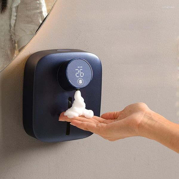 Juego de accesorios de baño, dispensador de jabón líquido de espuma de temperatura Digital con Sensor recargable, máquina desinfectante de manos automática sin contacto para